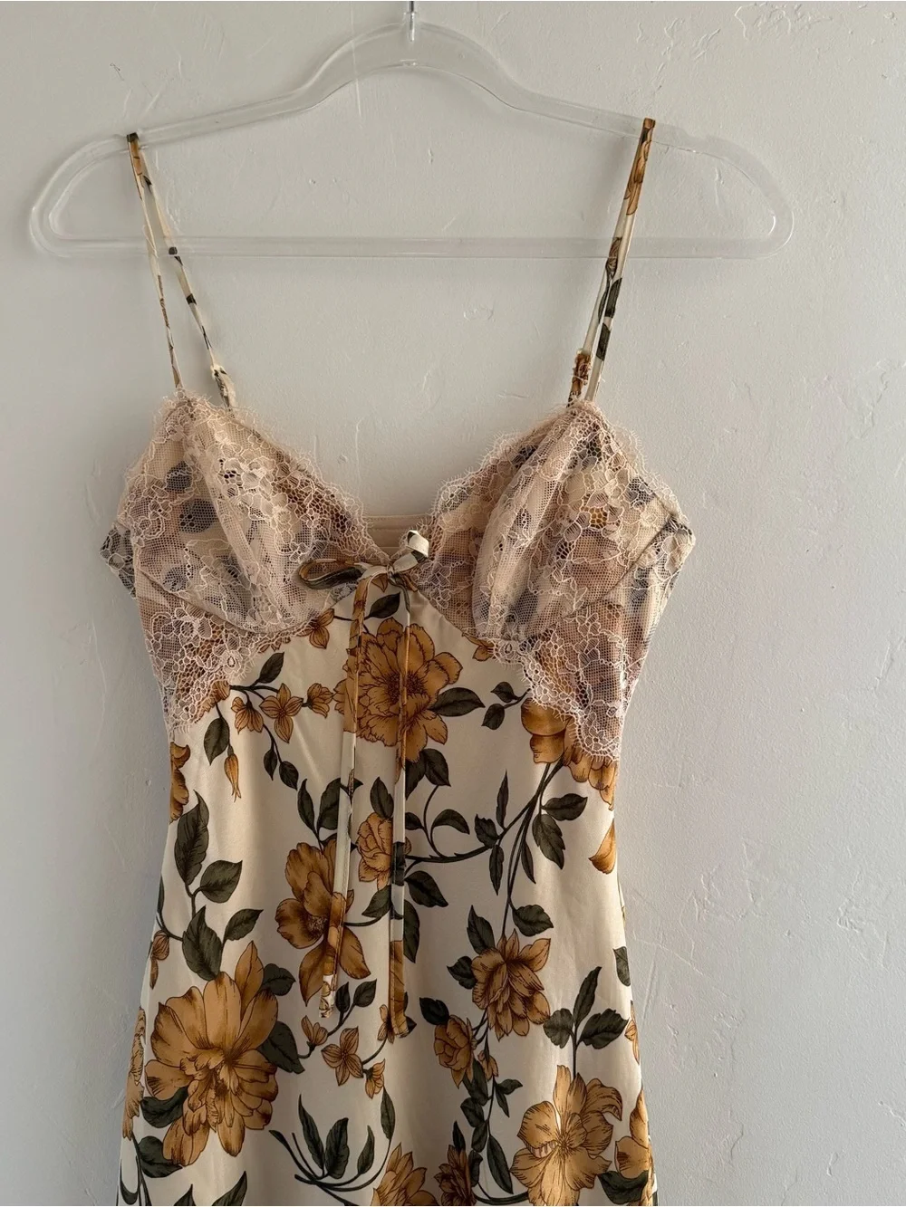Jessica Simpson Satin Floral Maxi Dress S Lace Bust Tie Front Cami Slip Romantic